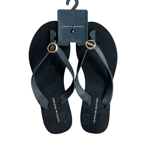 🎉HP🎊Tommy Hilfiger Black Flip Flops Black Size 6 - Picture 3 of 8